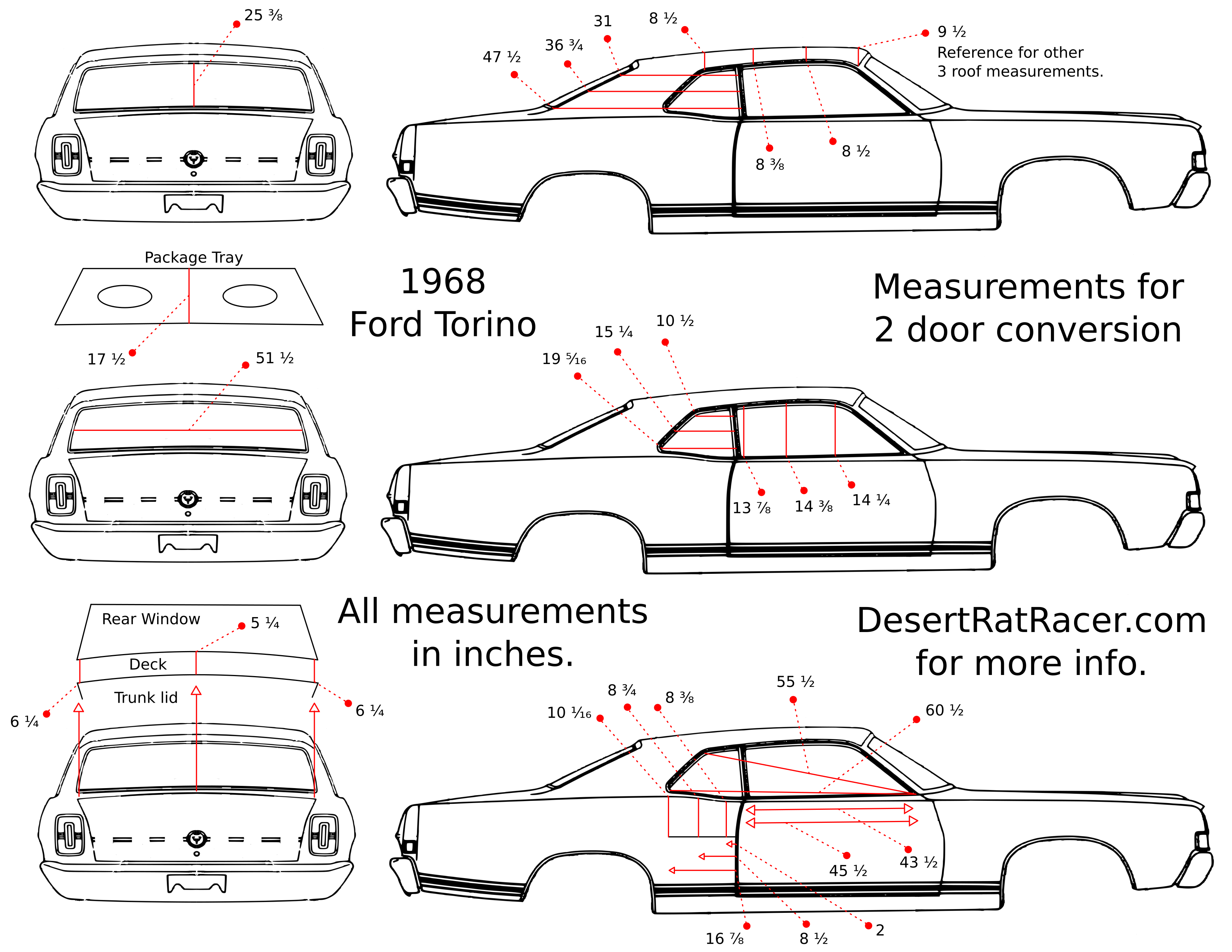 1968 ford torino measurements for 2 door conversions